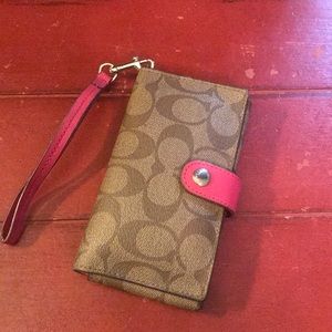 Authentic Coach Wristlet Wallet Brown Pink Purse